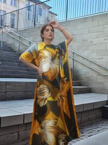 1 件夏季新款海滩度假仿丝比基尼罩袍缎面雪纺披肩 - 彩色 - 查看 4