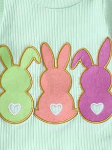 Infant/Baby Girl Cute Rabbit Embroidery Light Green 2 Pieces Set, Adorable & Fun Collection, Essential For Easter - Green - View 5