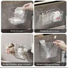 1 Plastic Wall-Mounted Storage Rack, Transparent Adhesive Cabinet Door Finishing Rack, No Need To Drill Holes, Self-Adhesive Tape, Suitable For Bathroom, Kitchen And Living Room.