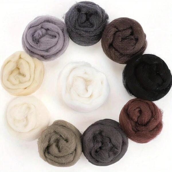 Dark Colors Nature Fibre Wool Yarn Roving Needle Felting Hand Spinning For Wool Felting Yarn Supplies DIY Craft Materials, 0.35oz/Pack