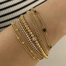 Vòng tay chuỗi hạt vàng nhỏ mạ thép không gỉ 18k kiểu dáng đơn giản, cá tính, thời trang dành cho nữ, phong cách Pháp, phù hợp đeo khi dự tiệc, hẹn hò và làm việc văn phòng. - Vàng số 2 - Xem 5
