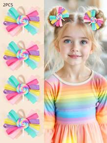 2pcs Multicolor Bows Hair Clips For Girls,Fabric Candy Decor Alligator Clips Hair Bow Clips For Kids,Fashion Hair Accessories For Toddlers Party Gifts