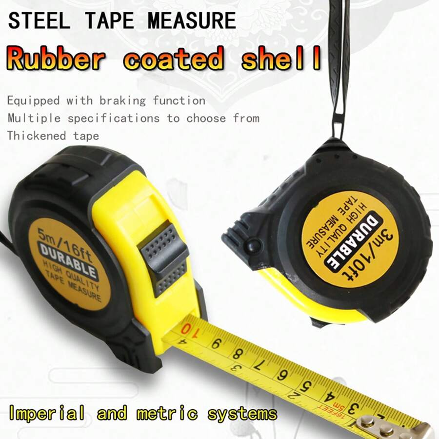 1pc 3m/10ft & 5m/16ft Dual Scale Retractable Measuring Tape, Steel Blade, Lead-Free, Comfortable Grip, Suitable For Home, Factory, DIY