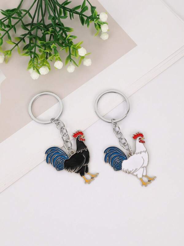 1pc Alloy Rooster And Hen Chicken Keychain Rooster Key Chain Man Car Keychain Women Bag Charms Holder
