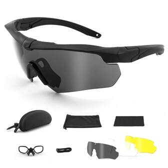 Z87.1 Sports Outdoors Protective Glasses Clear Gray Yellow Lens Eyewear Windproof Thickened Lens With 3 Lens For Summer Beach Vacation,Outdoor,Travel