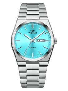 A Stylish, Fashionable, Casual, Business, Minimalist, High-End, Calendar, Stainless Steel Round Men's Watch.