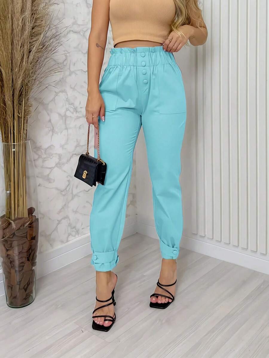 Women's Tailored Trousers Cotton Women's Fashion - 薄荷藍 - 查看 1