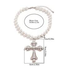 1 Stück vintage elegante Perlenkette mit Kreuzanhänger für Frauen, geeignet für Feiertage, Geburtstage, Dates, Bälle, Partys, Urlaub, Lässig ausflüge und Pendeln