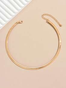 1pc Simple Fashionable Smooth Choker Necklace With Bi-Color Heart Pendant, Women Daily & Party Accessory Valentines