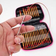 Set de 13 agujas circulares de bambú carbonizado desmontables con accesorios en una bolsa, herramienta para tejer suéteres