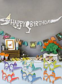 12 stuks cartoon dinosaurus feest papieren glazen decoraties, dinosaurus thema foto rekwisieten volwassen vakantie feestdecoratie, Happy Birthday decoratieve maskers voor mannen en vrouwen