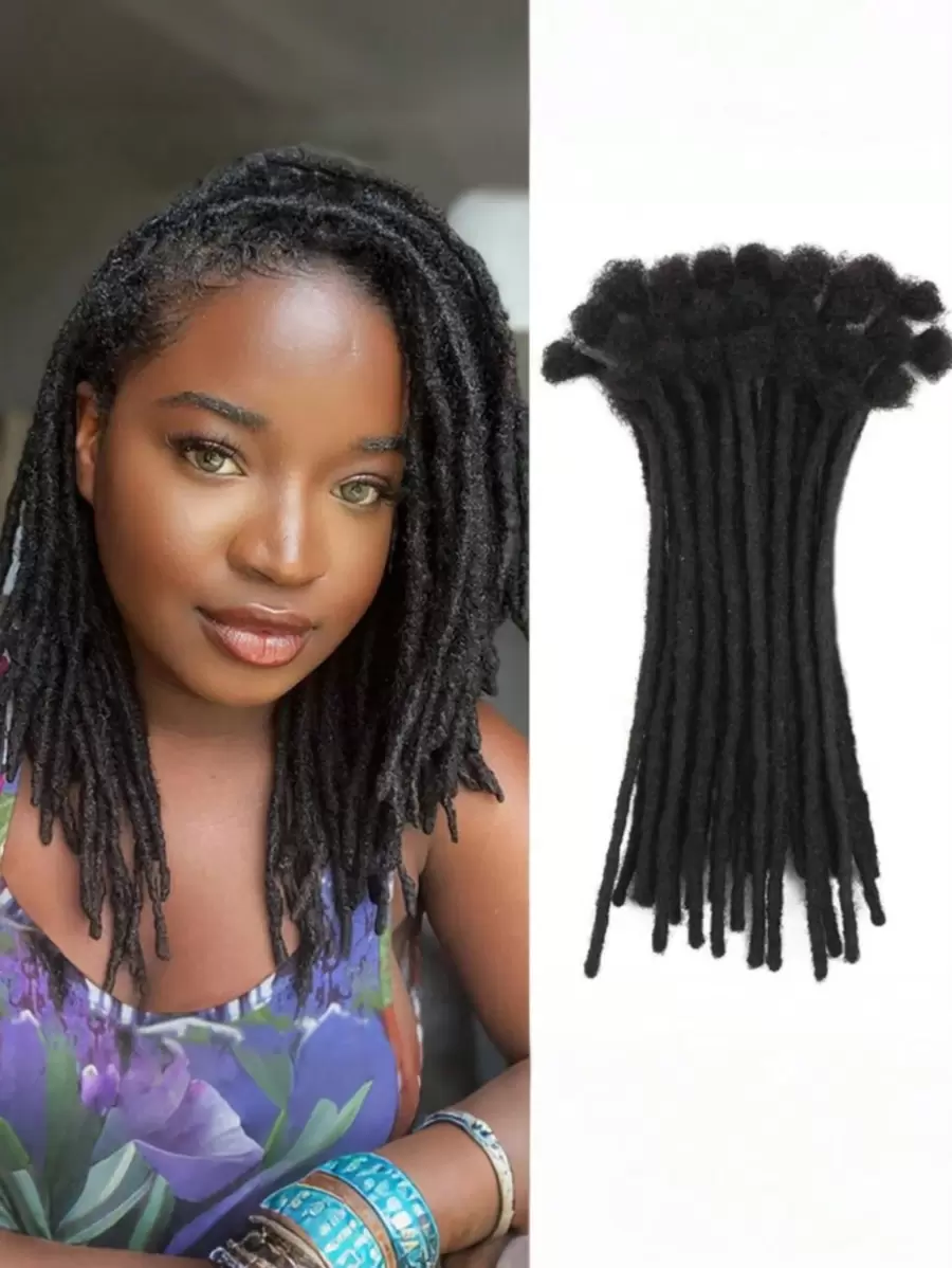 Extensiones para dreadlocks de 8 pulgadas/12 pulgadas, 10 hebras de 0.6 cm de ancho, extensiones de dreadlocks sintéticas de ganchillo en estilo afro rizado, para peinados reggae y hip-hop, extensiones de cabello natural negro para hombres y mujeres para el uso diario