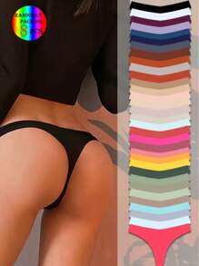 Randomly Packing 8pcs Plain-Colored Non-Marked Thong V-Style Sexy Ladies Underwear Non-Marked Breathable Soft Comfortable Personality Novel Underwear Women Seamless Suit