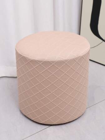 杏色纯色菱格小圆柱凳子套圆形椅套圆柱化妆椅套换鞋凳套