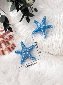 1 par de pendientes con diseño de estrella de mar azul simple, joyería de moda con estilo oceánico para mujeres en vacaciones