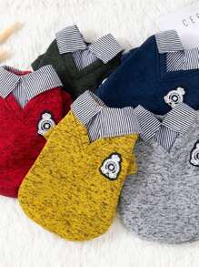 1pc Pet Cats & Dogs Spring/Summer Clothes, Korean Style Grey Fleece Thickened Shirt Collar Hoodie, Small Pet Apparel