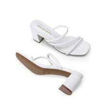 Women Minimalist Chunky Heeled Mule Sandals Multi Strap Square Toe Slip On Comfortable Summer Sandals - trắng - Xem 5