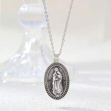 1 pieza Collar con colgante de la Virgen María en tono plateado antiguo, adecuado para uso diario de mujeres