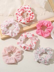 6pcs Sweet & Cute Pastel Pink Hair Scrunchies, Countryside Style Suitable For Daily Life, Vacation And Outdoor Activities