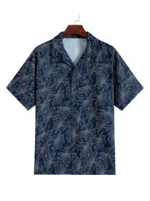 男士夏季短袖满版印花花卉图案 Polo 衫，时尚 - 藍色 - 查看 3