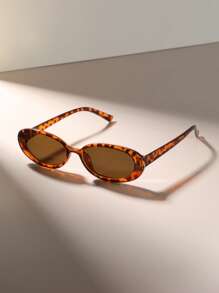 1 Pair Women's Oval Leopard Pattern Plastic Frame Fashion Glasses, Street Style Glamorous, Elegant, Intricate, Sexy Boho Fashion, Suitable For Photoshoot, Walking, Date, Holiday Gift For Summer Beach Vacation,Outdoor,Travel