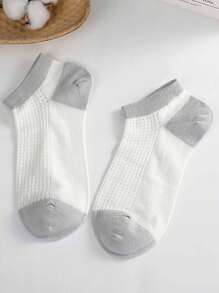 5 Pairs/Pack Women's Gray Mesh Boat Socks Japanese Simple College Style Small Bee Embroidered Mesh Breathable Short Socks - Multicolor - View 5