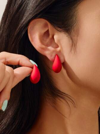 Simple Fashion Elegant Versatile Creative Spray Painted Waterdrop Design 3D Small Stud Earrings