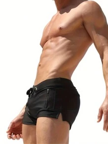 Quần bơi nam cỡ lớn, ống vuông, có khóa kéo và túi, màu đen, thích hợp cho mùa hè. - màu đen - Xem 3