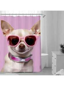 1 Peça Cortina de Chuveiro Estampada de Cachorro Fofa e da Moda - Poliéster Impermeável, Lavável em Máquina, Com Ganchos, Adequada para Todas as Estações Volta às Aulas