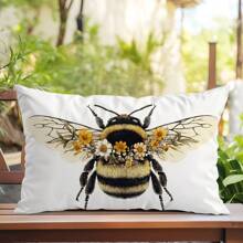 1pc Bee & Floral Single-Sided Printed Velvet Decorative Throw Pillow Case, 30*50cm
