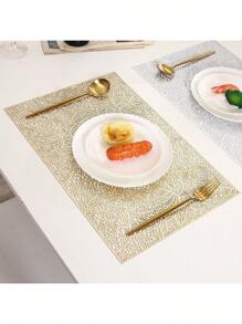 1/2/4/6/8pcs Rectangular Hollow Leaf Pattern Heat-Resistant PVC Placemats