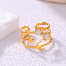 1-3pcs Fashion Bohemian Drip Oil Sun, Moon, Star, Stainless Steel Gold And Silver Open Rings, Suitable For Women Daily Wear Or As Valentine's Day Gift, Wedding, Beach