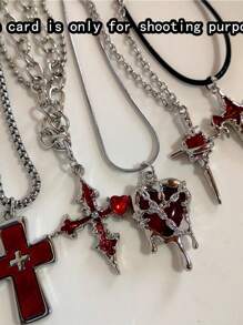 Collar con colgante de cruz negra en forma de corazón en cadena de cuerda, estilo gótico Y2K, para mujer, moda, hip hop, rave, regalo, joyería, accesorios
