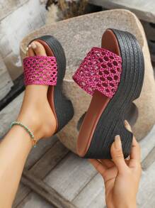 Sandales compensées à plateforme pour femmes, talons hauts de 9 cm, mules imperméables, tressage mode, convenant pour l'été