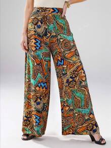 Pantalon ample, imprimé, à taille haute élastique amincissant, décontracté, pour la plage, les vacances, les déplacements quotidiens et la maison, confortable et polyvalent, pour le printemps/l'été