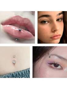 20Pcs Fake Belly Piercing Cubic Zirconia Belly Button Rings Ear Lip Eyebrow Nose Studs Fake Piercing Jewelry