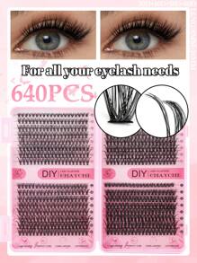 640/160PCS D Curl 8/10/12/14/16/18mm High Capacity False Lashes Book For Beginner, 30D 40D 50D 60D Mixed Style DIY At Home Lightweight And Soft Natural Look Reusable Wispy Lashes Extensions Suitable For Starter, Daily Wear, Party, Music Festival, Cosplay Eye Makeup Beauty