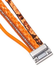 1pc Life Tree Pearl & Orange Leather Bracelet, Mother's Day Gift For Women