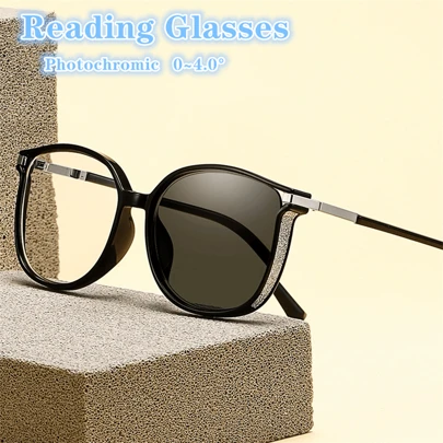 Gafas de lectura fotocromáticas con montura grande, de color rosa brillante, para mujer, con graduación de +100 a +400