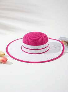 1 Set Vacation Casual Bicolor Straw Hat + 1 Straw Bag - Hot Pink - View 18