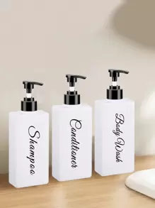 3pcs 500ml White Square Refillable Shampoo And Conditioner Dispensers With 3 Waterproof Labels Home Bathroom Decor Fall Decor Back To School - White - View 3
