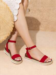 Women's Wedge Sandals Platform Espadrille  Arch Support Comfortable One-Strap Dressy Casual Sandals For Commuting, Vacation, Shopping Summer Shoes - 紅色 - 查看 3
