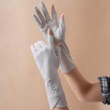 1 双女士超长珍珠防晒防滑露指手套，休闲波西米亚风派对可爱街头优雅荷叶边骑行手套，适合单身派对、生日、社交活动、日常穿着、春夏 - 彩色 - 查看 14