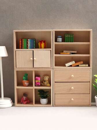 1 pieza Gabinete de casa de muñecas de madera hecho a mano en escala 1:12, se puede usar como gabinete para zapatos, estantería de almacenamiento, estantería para libros, estantería de exhibición, gabinete para vinos, gabinete con cajones, gabinete multifuncional en cubo, tocador exquisito, adecuado para diversos usos, aplicable para varios proyectos