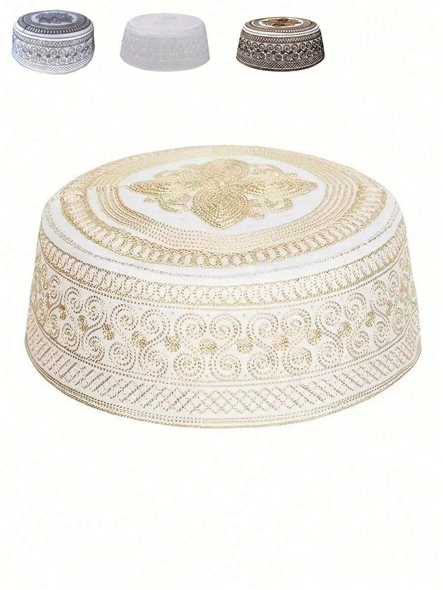 1 pieza Gorra de oración retro bordada para hombres - Ajustable, gorro de punto transpirable, apto para festivales y atuendos tradicionales