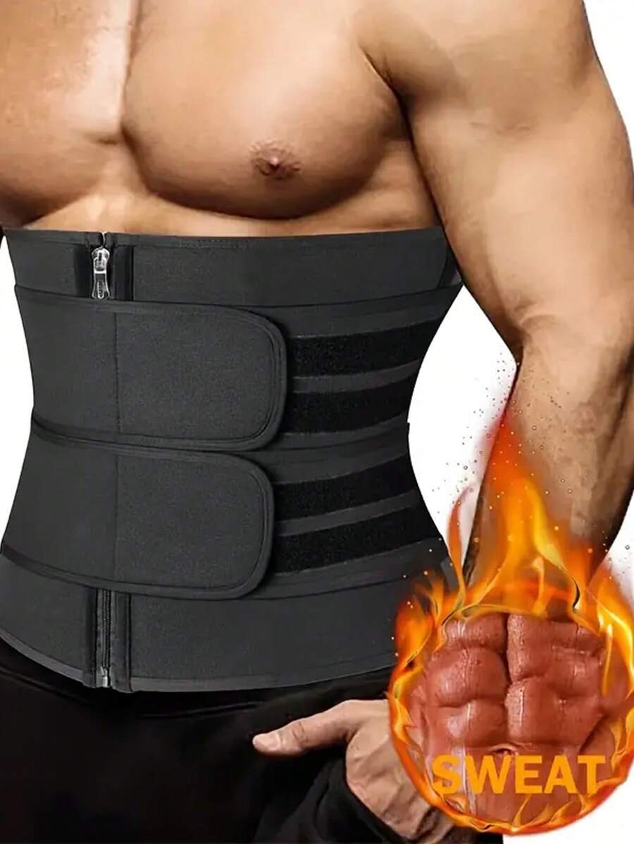 1pc Men's Sports Waist Trainer Belt, Neoprene Sweat Enhancing Body Shaper Corset, Zipper Closure, Fitness Waist Cincher