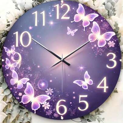 Vintage Purple Butterfly Themed Round Decorative Art, Suitable For Kitchen, Office, Living Room And Cafe - Elegant Home Decor, Not A Real Clock