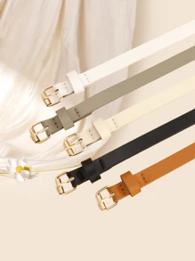 5 paquetes de cinturones con hebilla cuadrada vintage elegante para mujeres, banda versátil de moda para la cintura, para la escuela y el verano