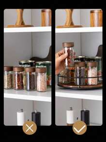 1pc Wooden 360°Rotating Rotating Spice Rack Organizer For Bathroom Kitchen Countertop Easy Access And Efficient Storage Desktop Storage Box Rotating Storage Tray For Desktop And Cabinet Organization Wooden Seasoning Spice Bottle Turntable Organizer Round Table Countertop Storage Shelf Makeup Organizer Wooden Kitchen Organiser 360 Degree Rotating Slouchy Susan Turntable Versatile Rotating Storage Rack Round Wooden For Home Kitchen Pantry - Multicolor - View 8