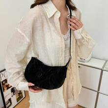 Women's Leather Dumpling Crossbody Bag, PU Leather Solid Color Saddle Bag With Adjustable Shoulder Strap For Daily Commute